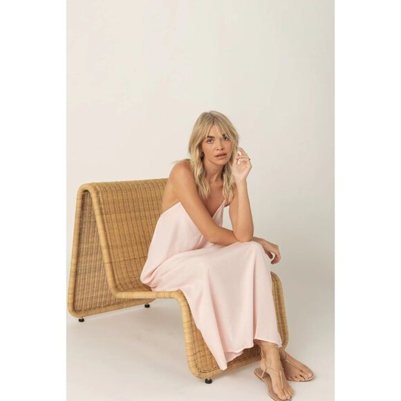 STEVIE AURA Milky Way Light Pink Tencel Twill V-Neck Column Maxi Dress, Size M - Picture 4 of 12